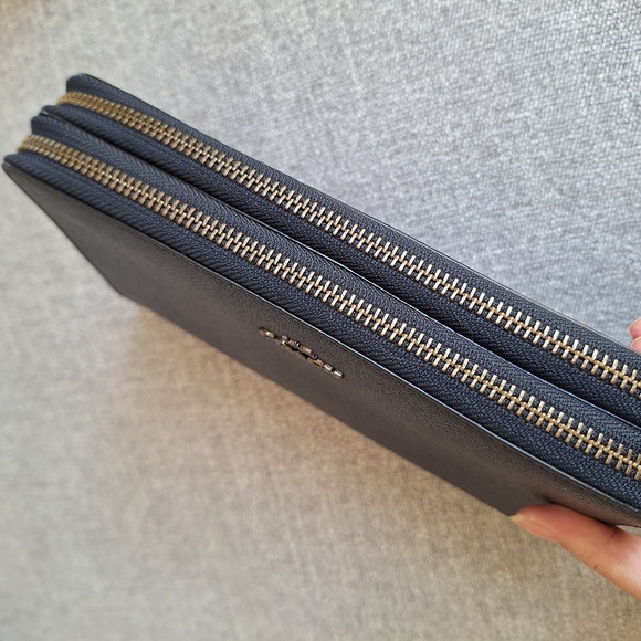 NWT Coach F23334 Crossgrain Leather Double Zip Travel Wallet Midnight - Picture 6 of 11